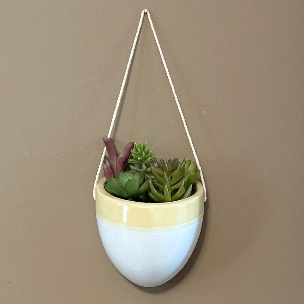 Faux Hanging Succulent Plant Wall Decor Green White Yellow Cactus Planter